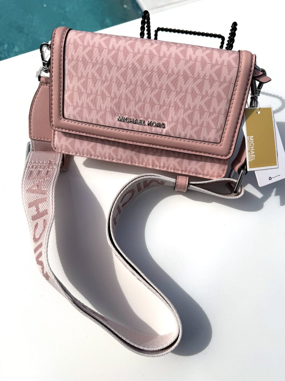 Michael Kors Jet Set Small Phone Webbing Nylon Crossbody Handbag Pink NWT LOVE!